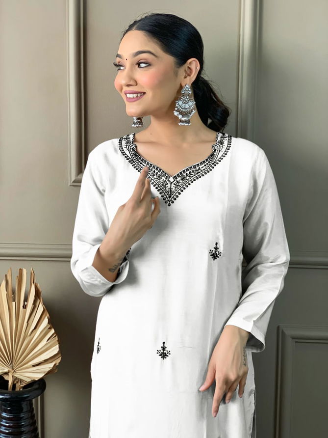 KF Rg Priya Kalaai Viscose Chanderi Embroidery Kurti With Bottom Dupatta Wholesalers In Mumbai
